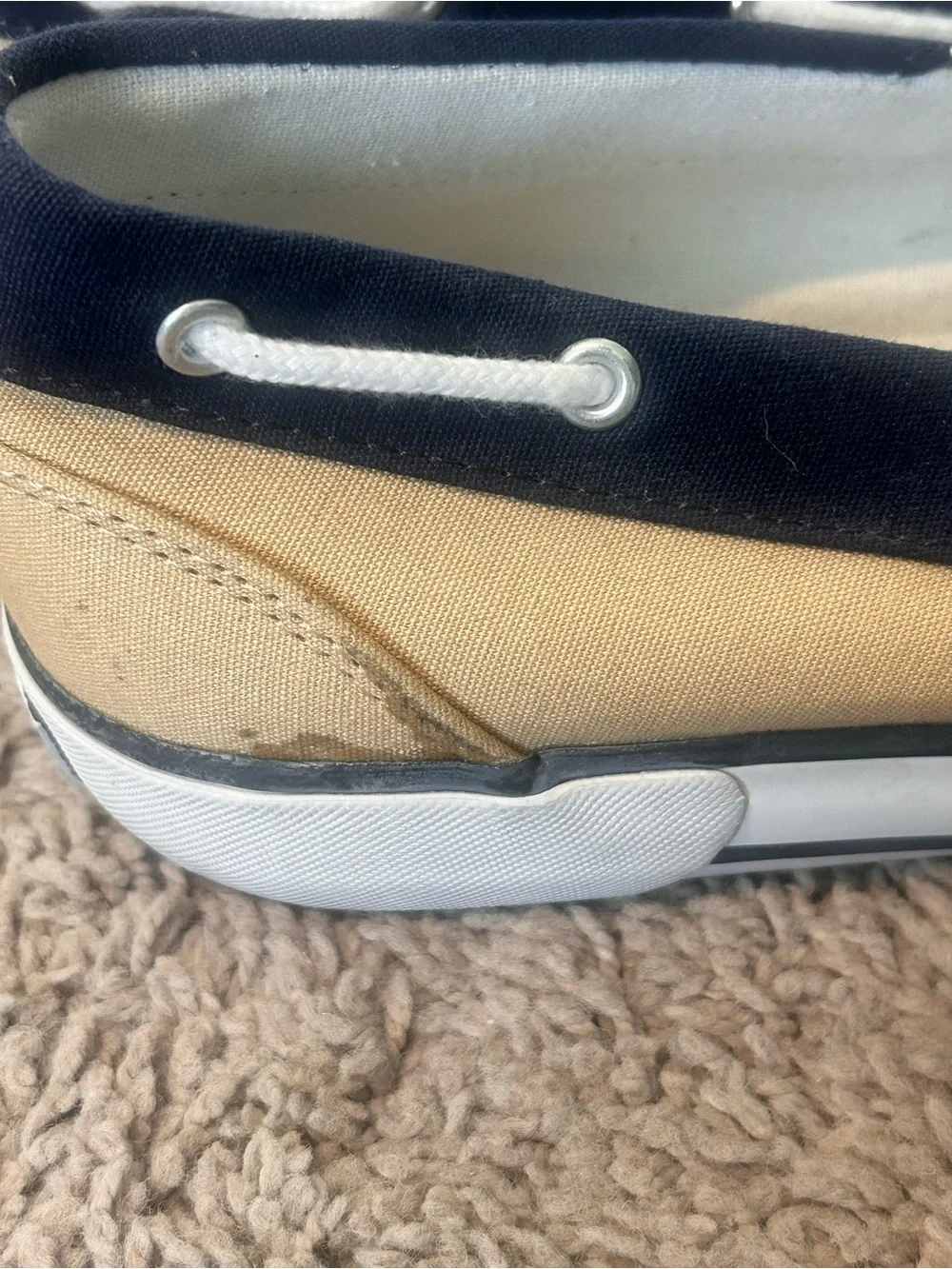 Polo by Ralph Lauren Franz  Men’s Two-Tone Canvas Boat Shoes in Tan & Navy